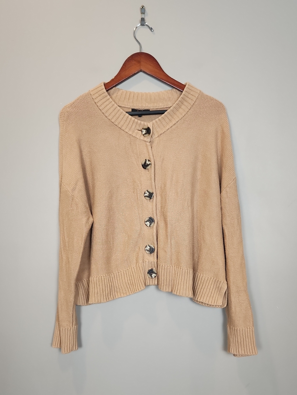 Quince 100% Organic Cotton Cropped Cardigan Camel Color Large - Picture 2 of 11